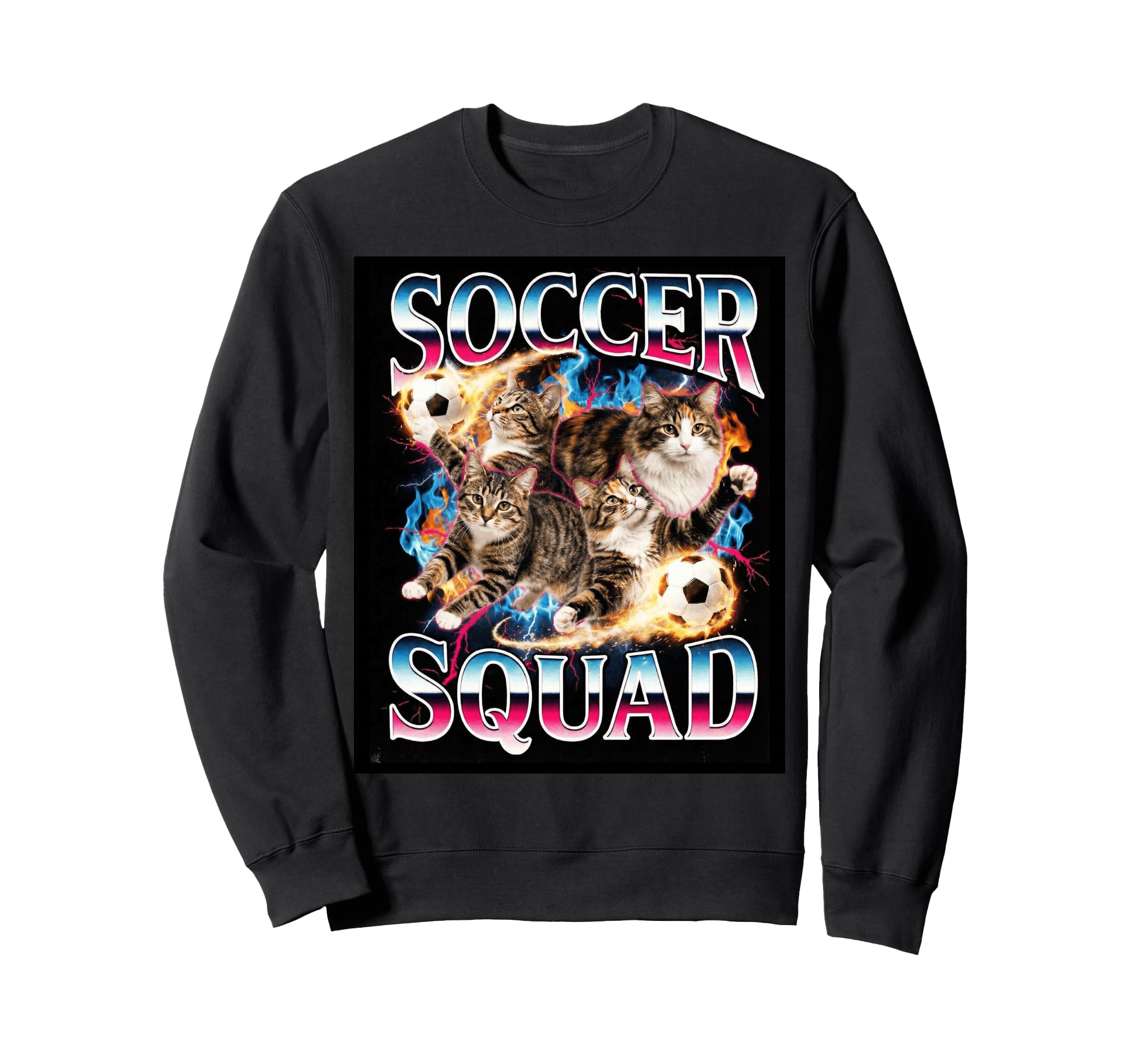 Soccer Squad Funny Cat Meme 90S Sweatshirt - Custom Art Print for Adults