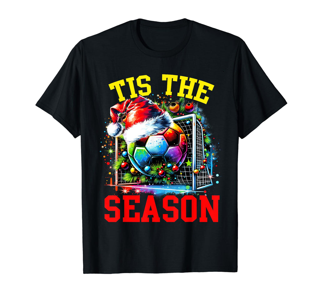 Tis Season Soccer Ball Santa Hat T-Shirt - Streetwear Style for Adults