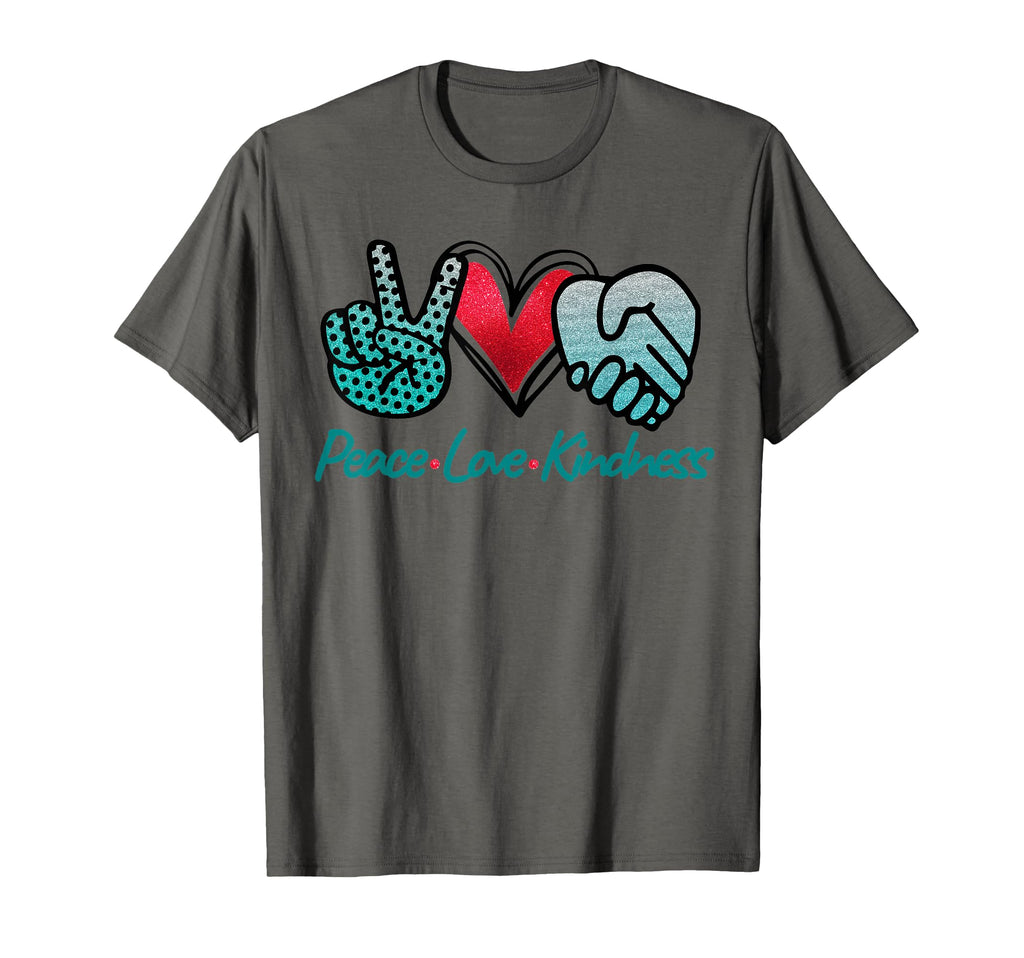 Peace Love Kindness Symbols Teal T-Shirt - Casual Everyday Wear Men Women
