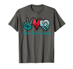 Peace Love Kindness Symbols Teal T-Shirt - Casual Everyday Wear Men Women