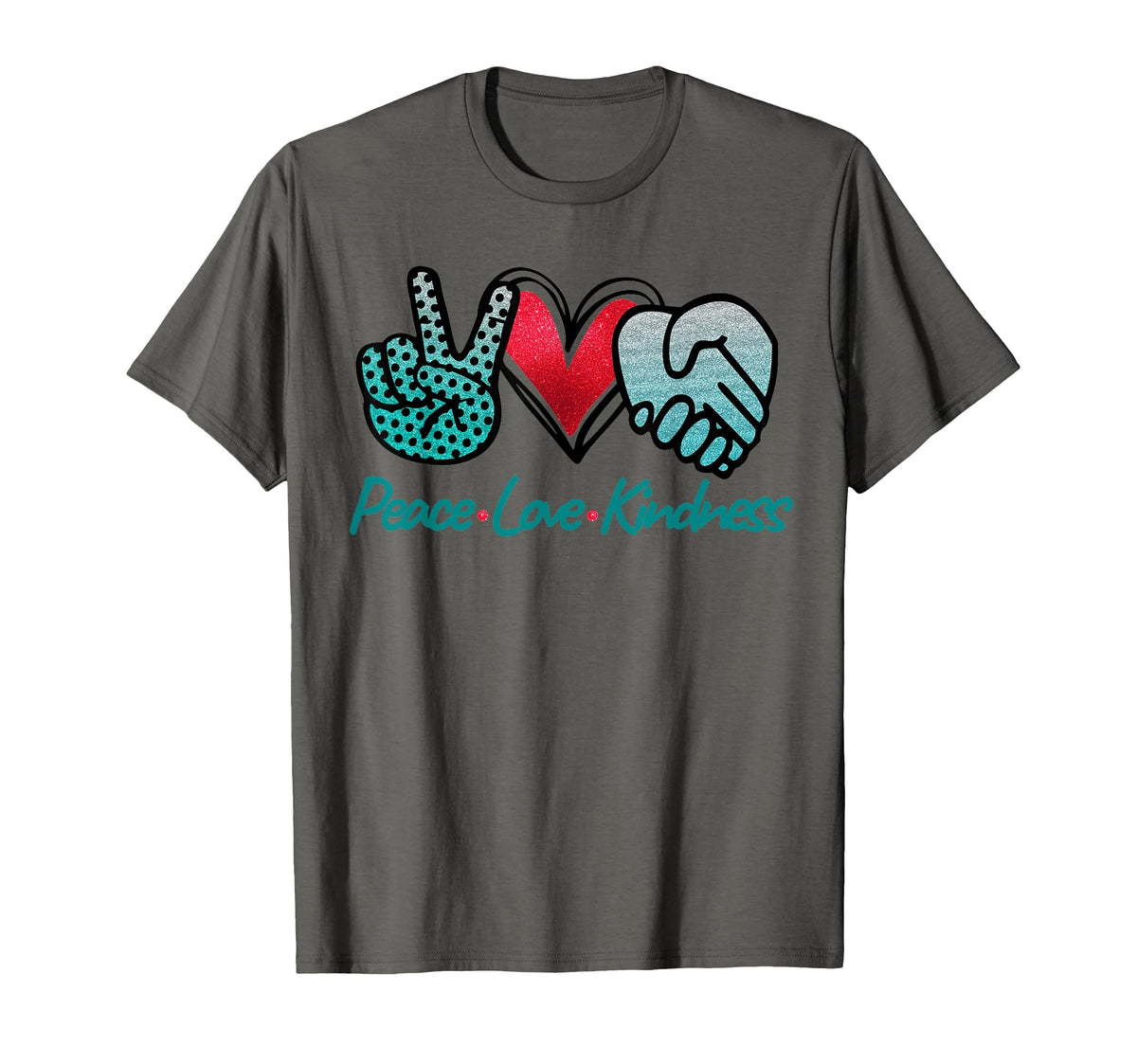 Peace Love Kindness Symbols Teal T-Shirt - Casual Everyday Wear Men Women