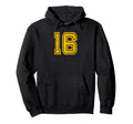 Yellow Distressed Sport Team Number 16 Hoodie - Graphic Print Men Women
