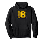 Yellow Distressed Sport Team Number 16 Hoodie - Graphic Print Men Women