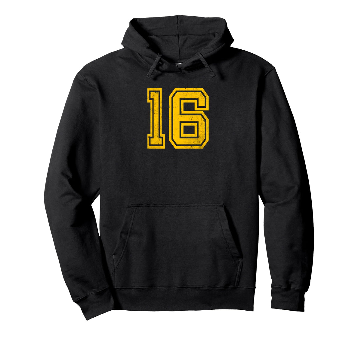 Yellow Distressed Sport Team Number 16 Hoodie - Graphic Print Men Women