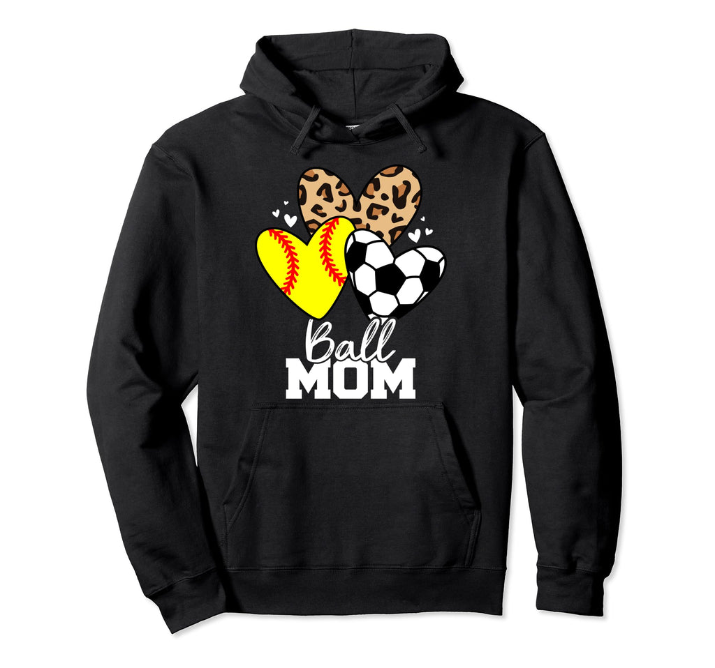 Ball Mom Funny Soccer Softball Mom Heart Hoodie - Unique Graphic Unisex