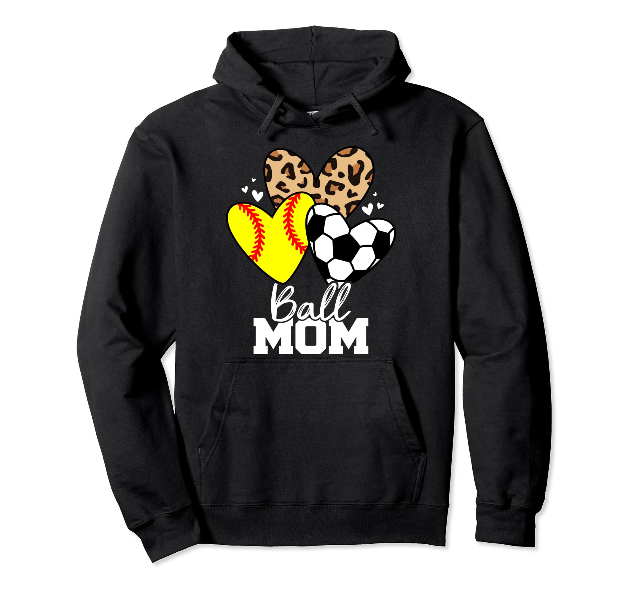Ball Mom Funny Soccer Softball Mom Heart Hoodie - Unique Graphic Unisex
