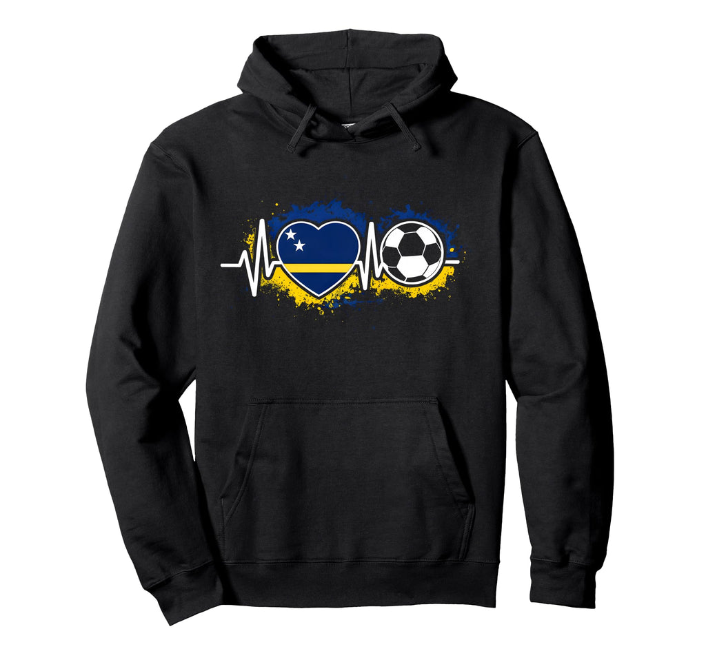Heartbeat Curacao Flag Soccer Fan Hoodie - Fun Novelty Design for Adults