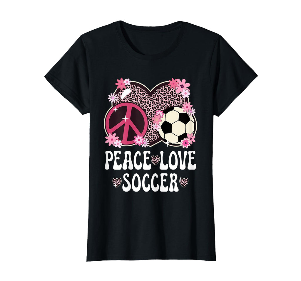 Peace Love Soccer Lover Leopard Soccer T-Shirt - Trendy Graphic Men Women