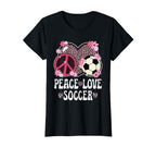 Peace Love Soccer Lover Leopard Soccer T-Shirt - Trendy Graphic Men Women