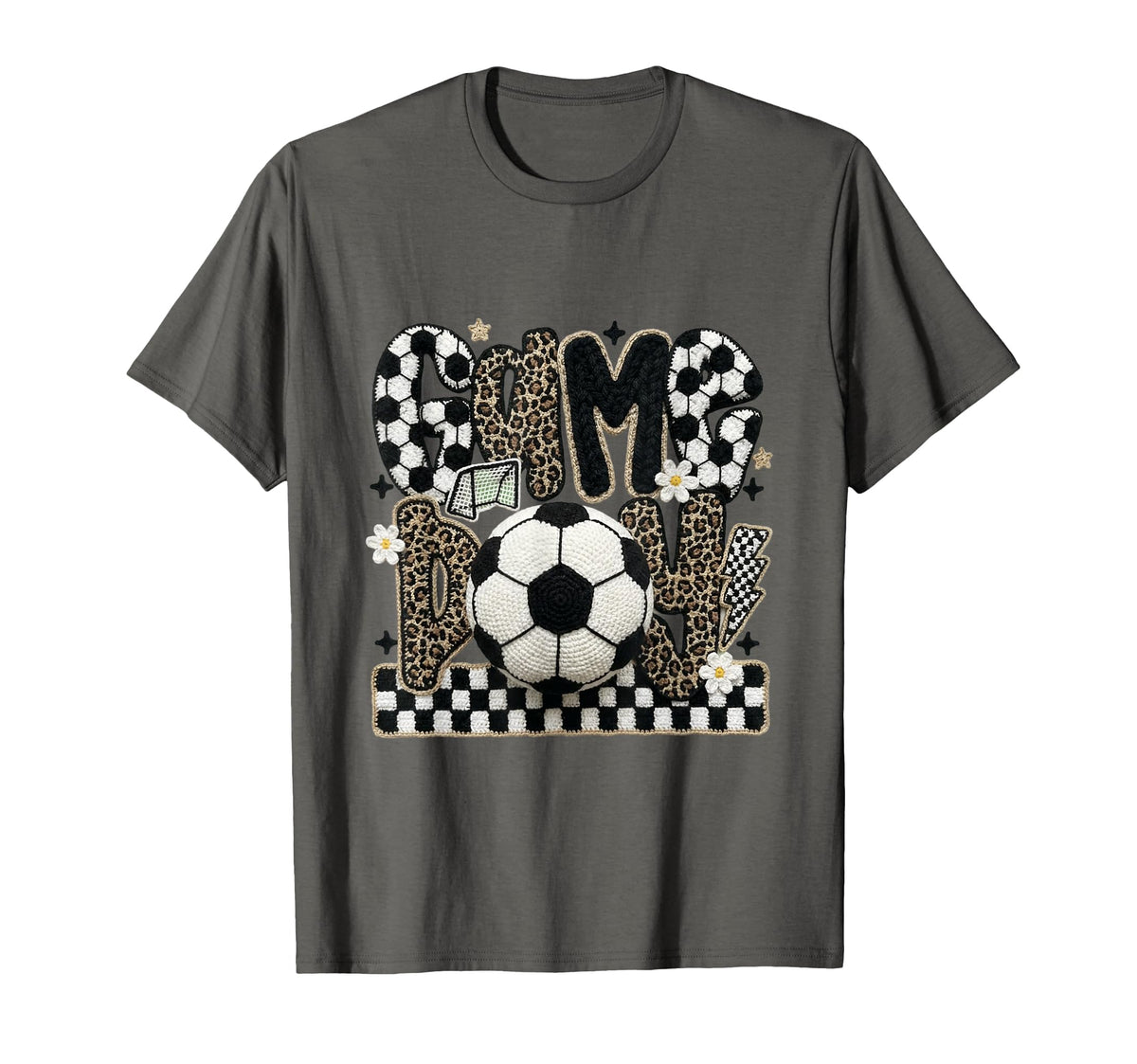 Soccer Leopard Crochet Checkered T-Shirt - Minimalist Print for Adults