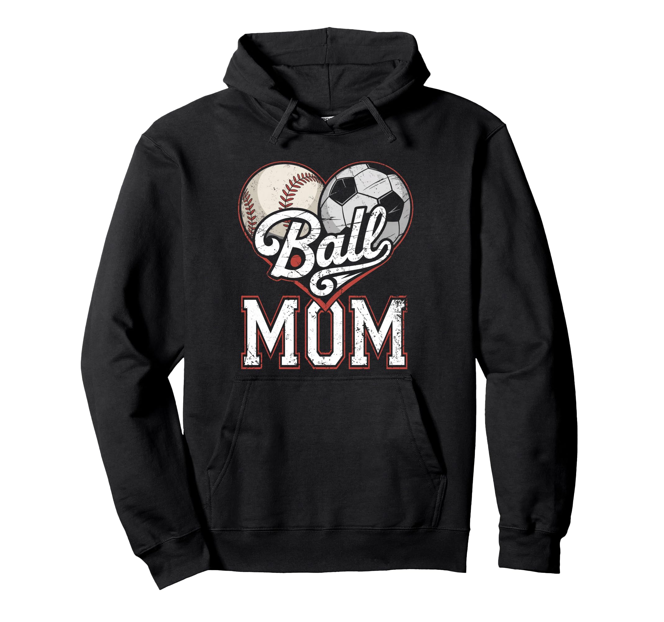 Ball Mom Baseball Soccer Heart Mommy Hoodie - Streetwear Style for Adults