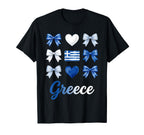 Coquette Bow Greek Flag Greece Hearts T-Shirt - Unique Graphic for Adults