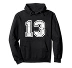Number 13 Sports Jersey Birthday Hoodie - Casual Everyday Wear for Adults