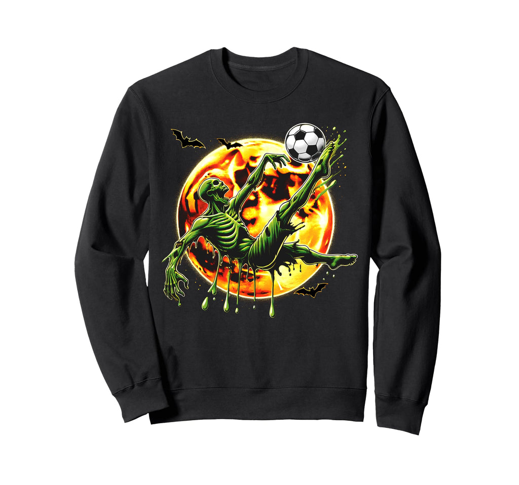 Spooky Zombie Playing Soccer Halloween Sweatshirt - Graphic Print Unisex