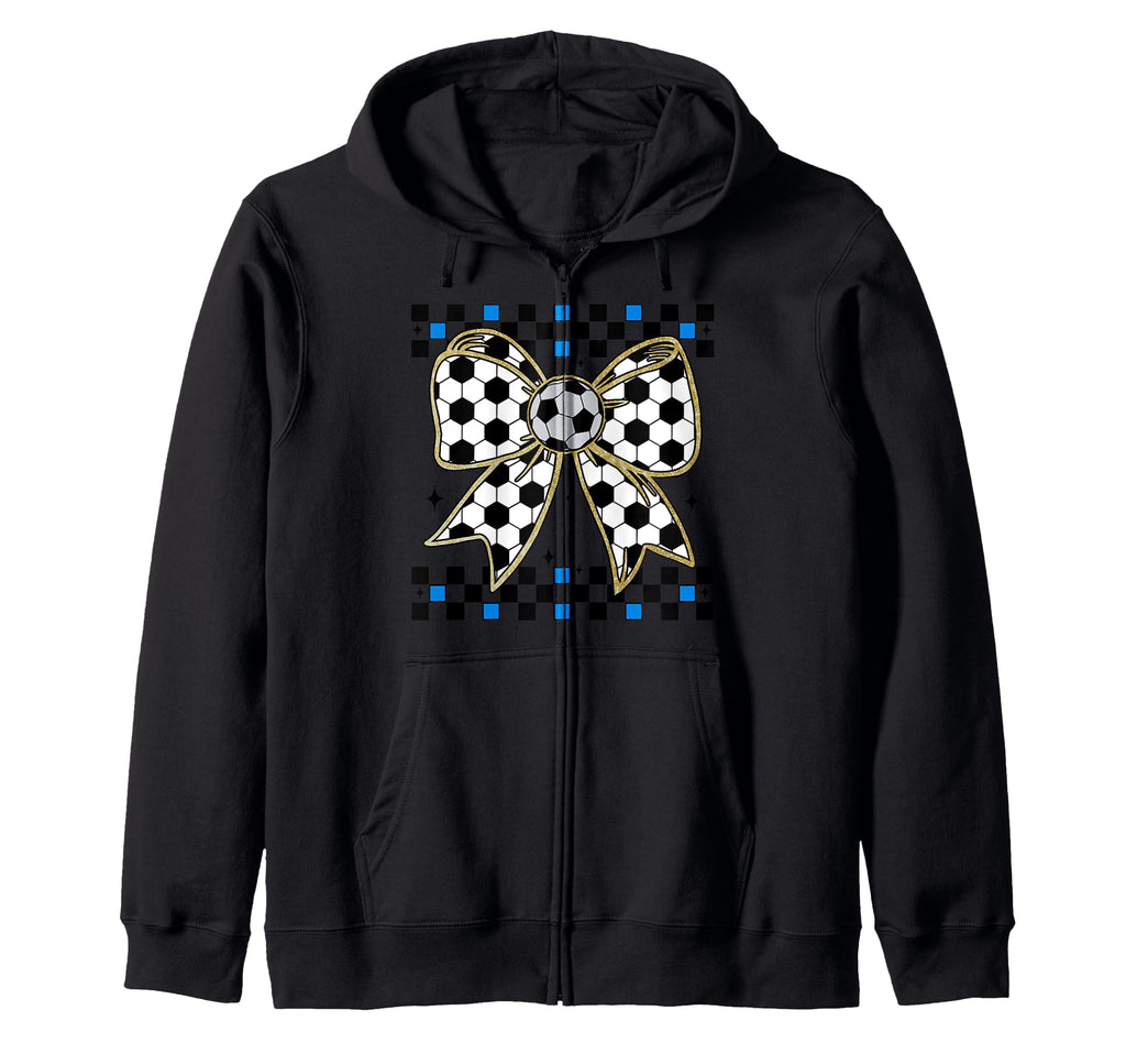 Soccer Bow Checkered Ribbon Gift Sports Hoodie - Minimalist Print Unisex