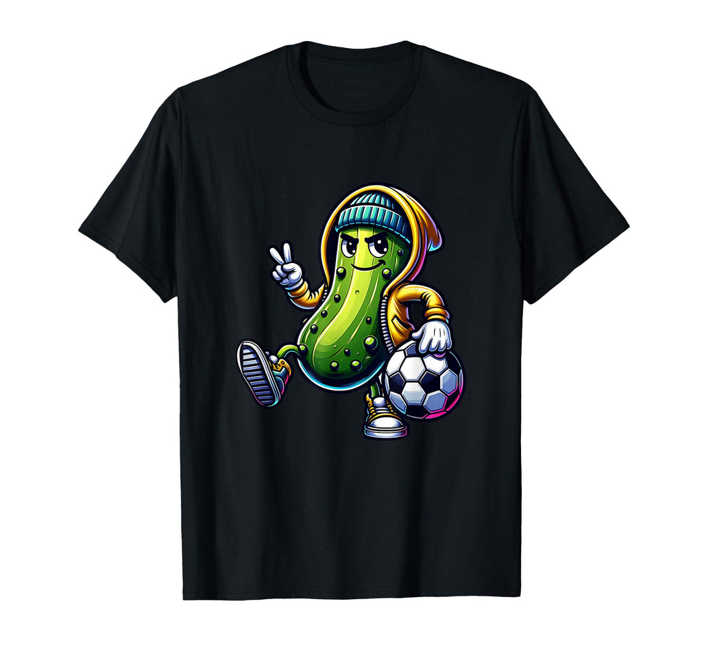 Urban Pickle Soccer Player Cartoon T-Shirt - Fun Novelty Design for Adults