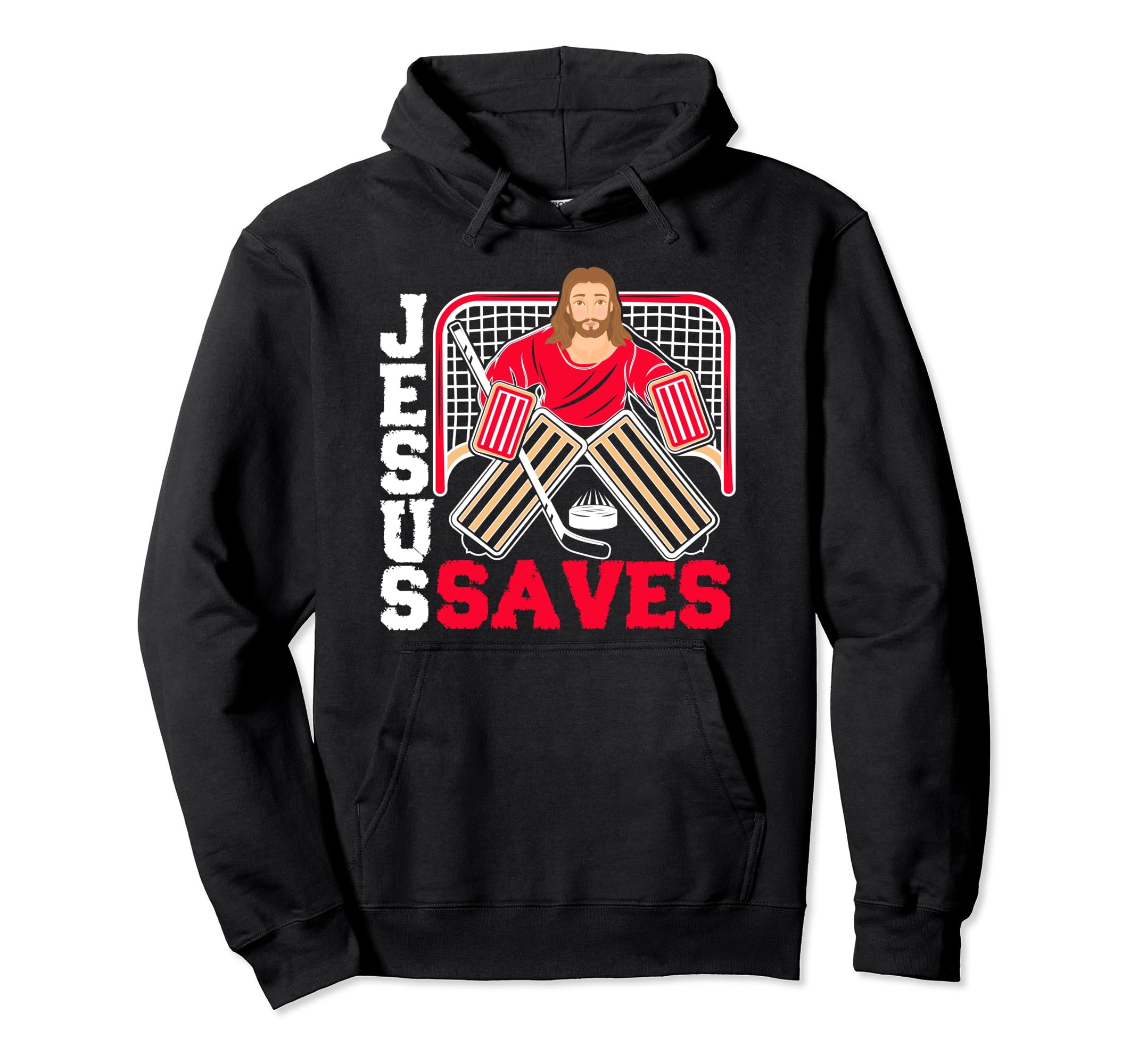 Jesus Saves Funny Ice Hockey Goalie Hoodie - Trendy Graphic for Adults