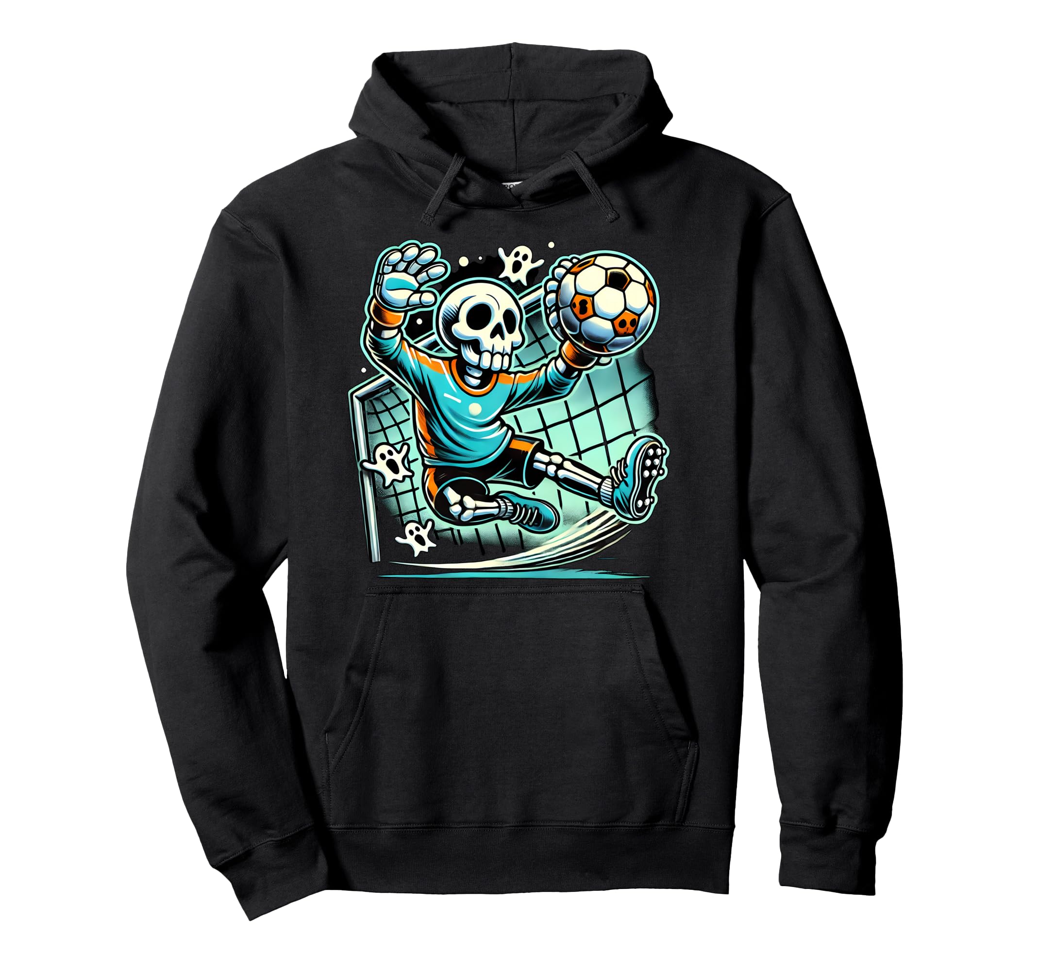 Halloween Skeleton Goalie Soccer Hoodie - Unique Graphic Unisex