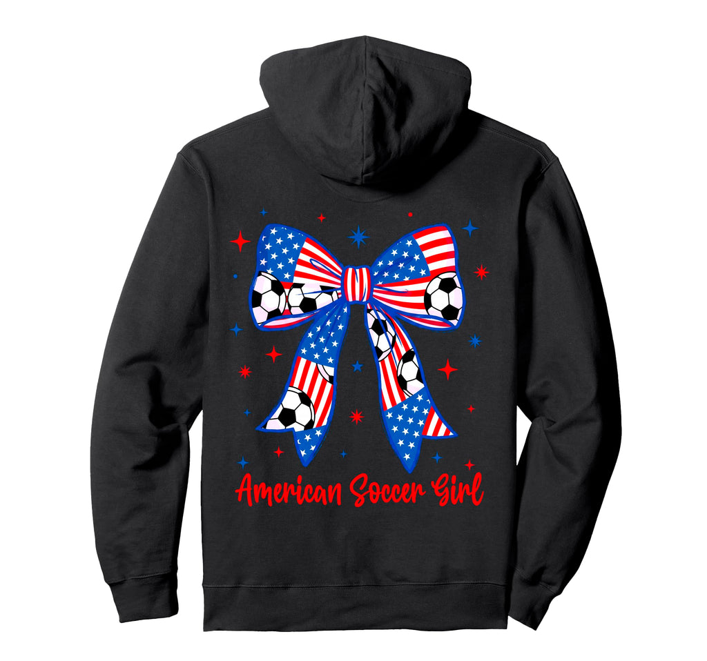 Coquette Bow American Flag Soccer 4Th Hoodie - Casual Everyday Wear Unisex