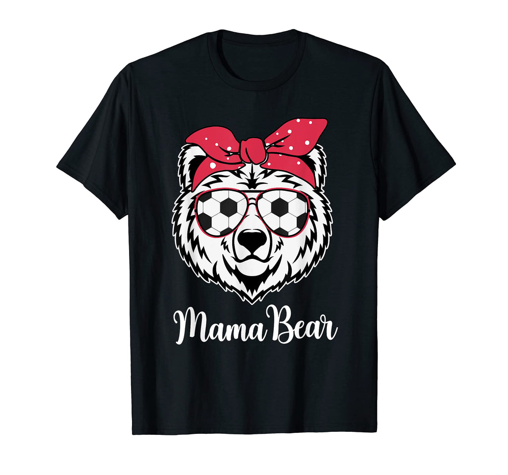Soccer Player Mama Bear Sunglasses Bandana T-Shirt - Graphic Print Unisex