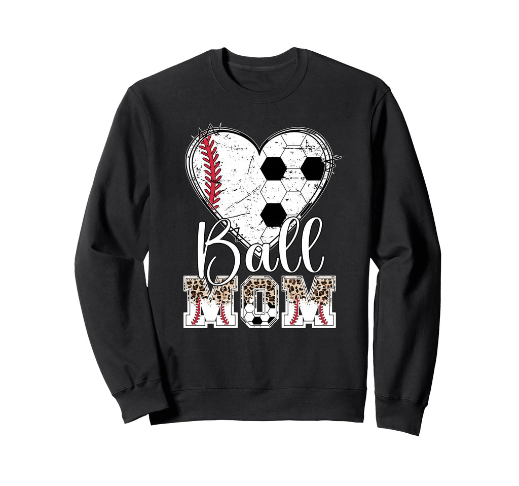 Ball Mom Heart Soccer Baseball Mom Sweatshirt - Aesthetic Graphic Unisex