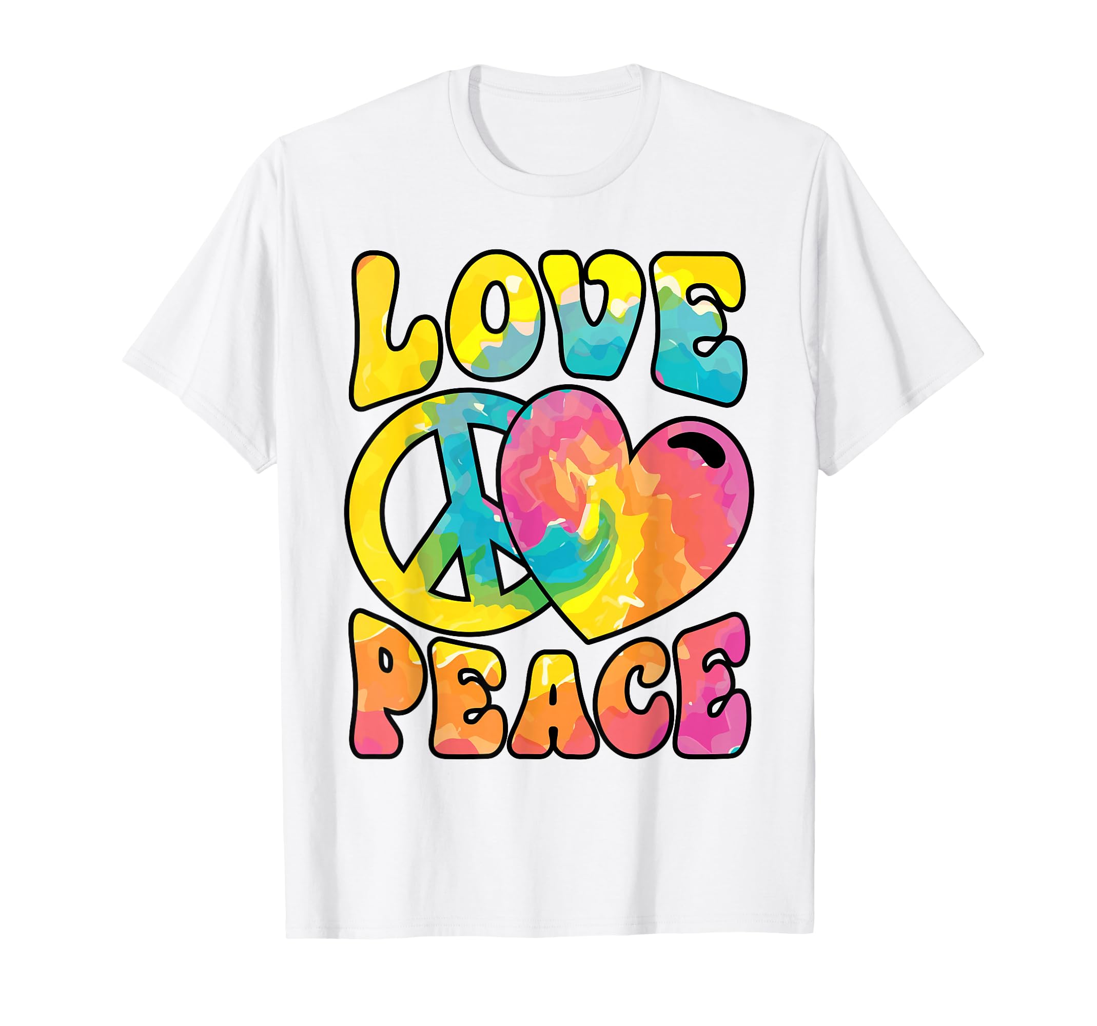 Hippie Love Peace Sign Heart Tie Dye T-Shirt - Custom Art Print Unisex