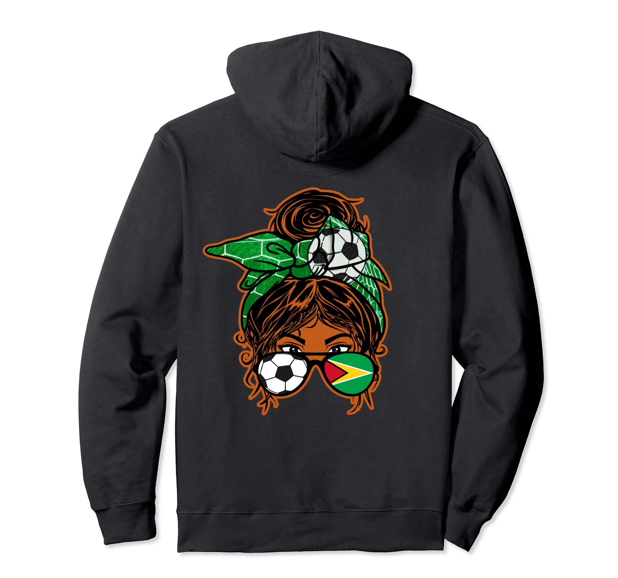 Messy Bun Hair Brown Skin Soccer Guyana Hoodie - Novelty Apparel Men Women