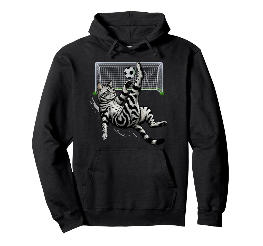 Funny Tabby Cat Soccer Bicycle Kick Goal Hoodie - Trendy Graphic Men Women