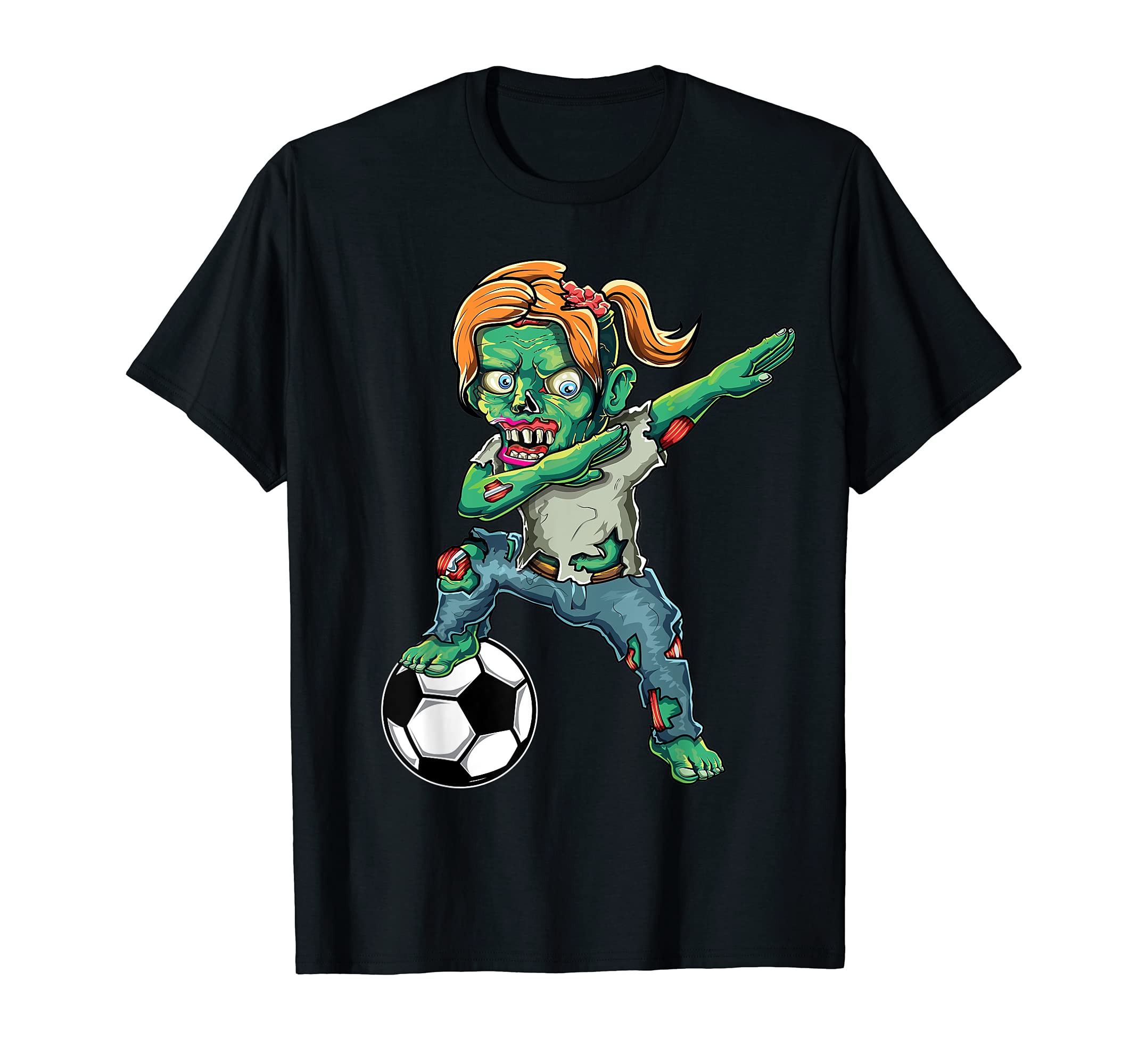 Female Zombie Halloween Soccer Lover T-Shirt - Novelty Apparel for Adults