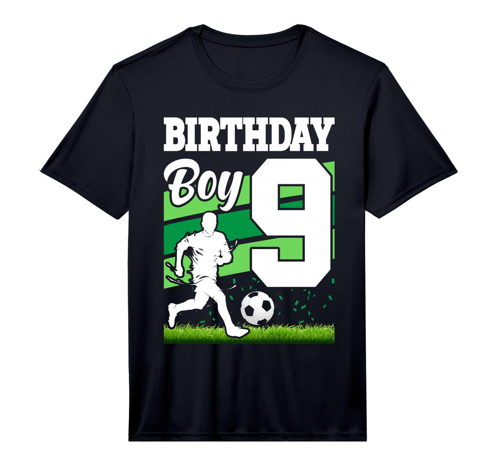 9 Year Old Soccer Birthday Party T-Shirt - Minimalist Print for Adults