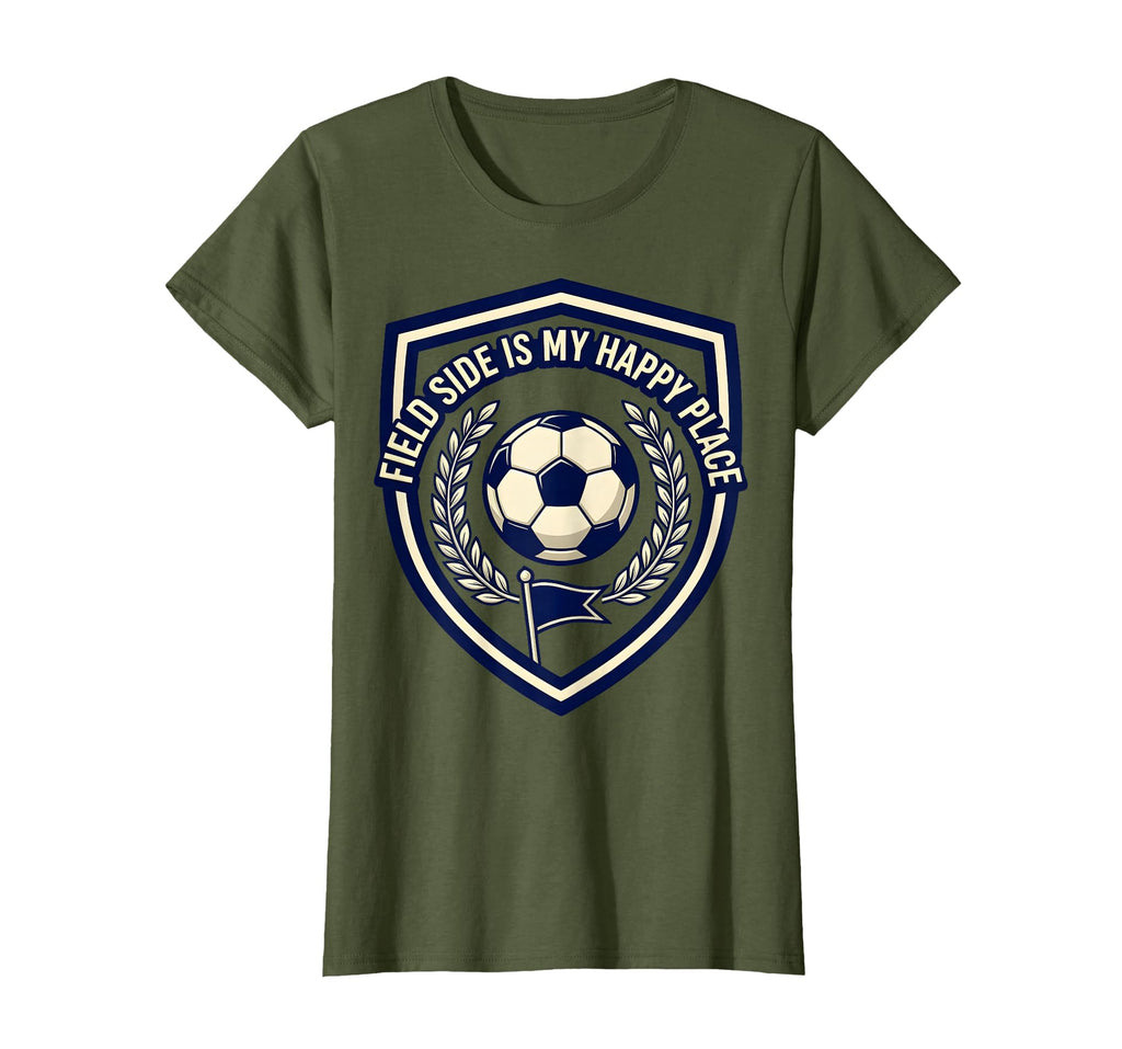 Field Side Is My Happy Place Soccer Mom T-Shirt - Trendy Graphic for Adults