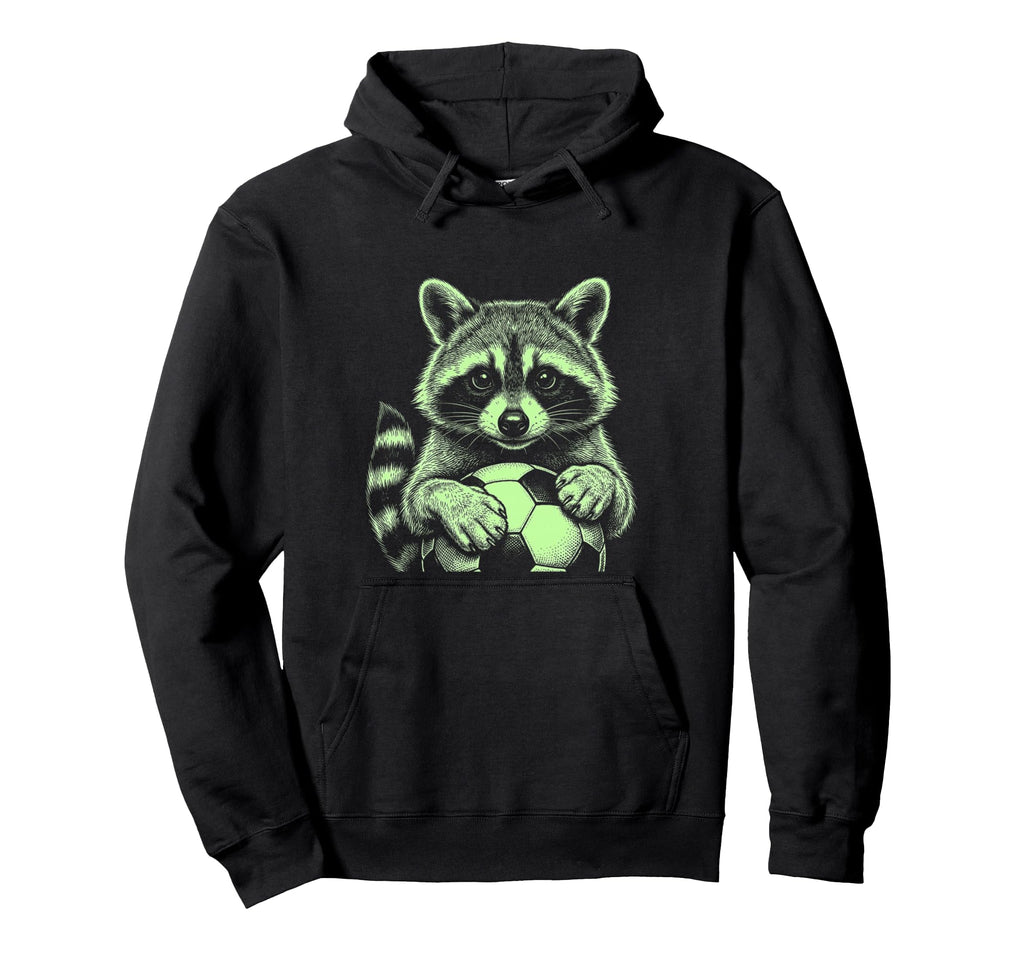 Soccer Fan Engraved Raccoon Playing Hoodie - Aesthetic Graphic for Adults