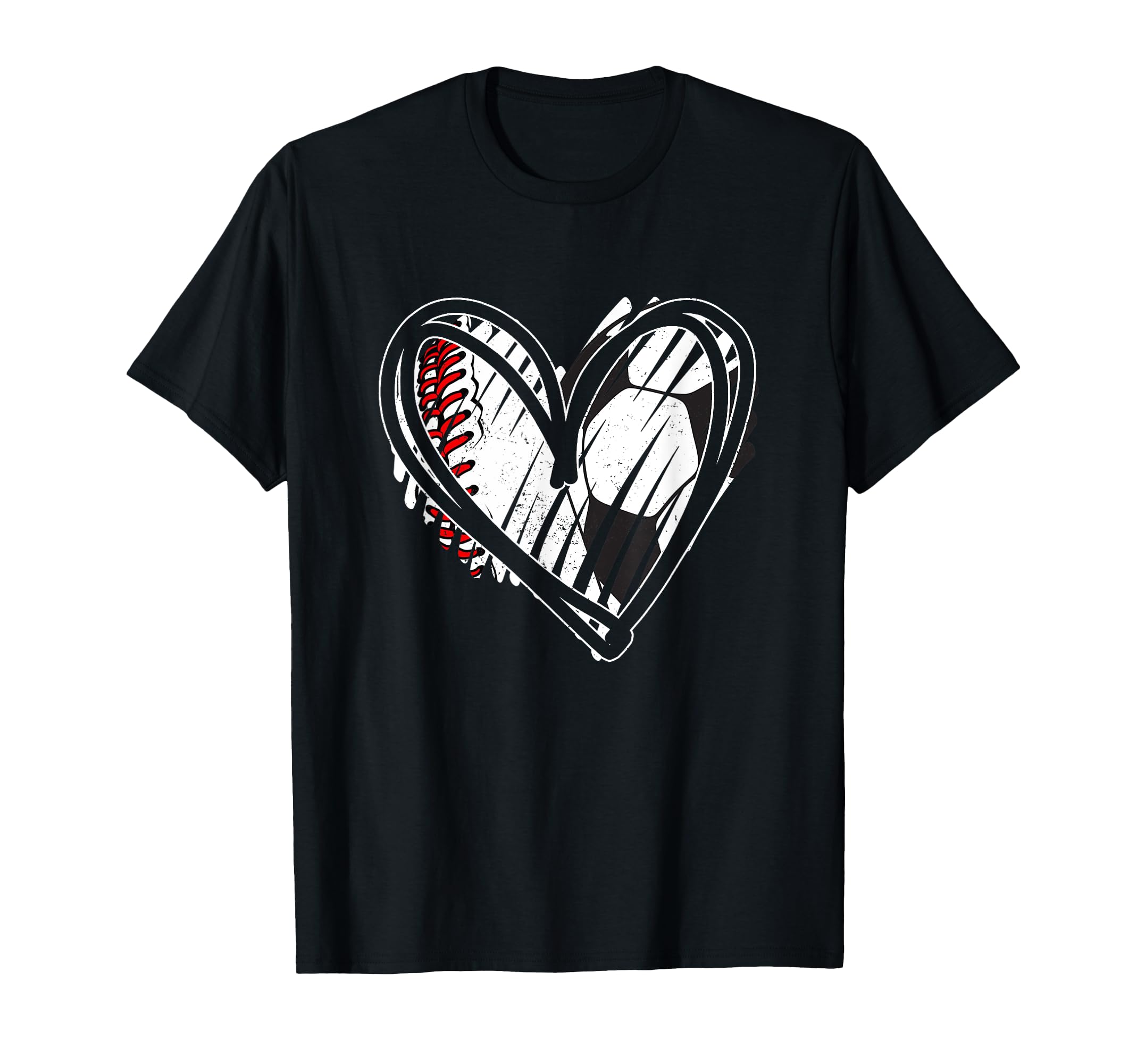 Baseball Soccer Ball Heart Love T-Shirt - Aesthetic Graphic Unisex