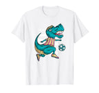 T Rex Playing Soccer Tyrannosaurus T-Shirt - Custom Art Print for Adults