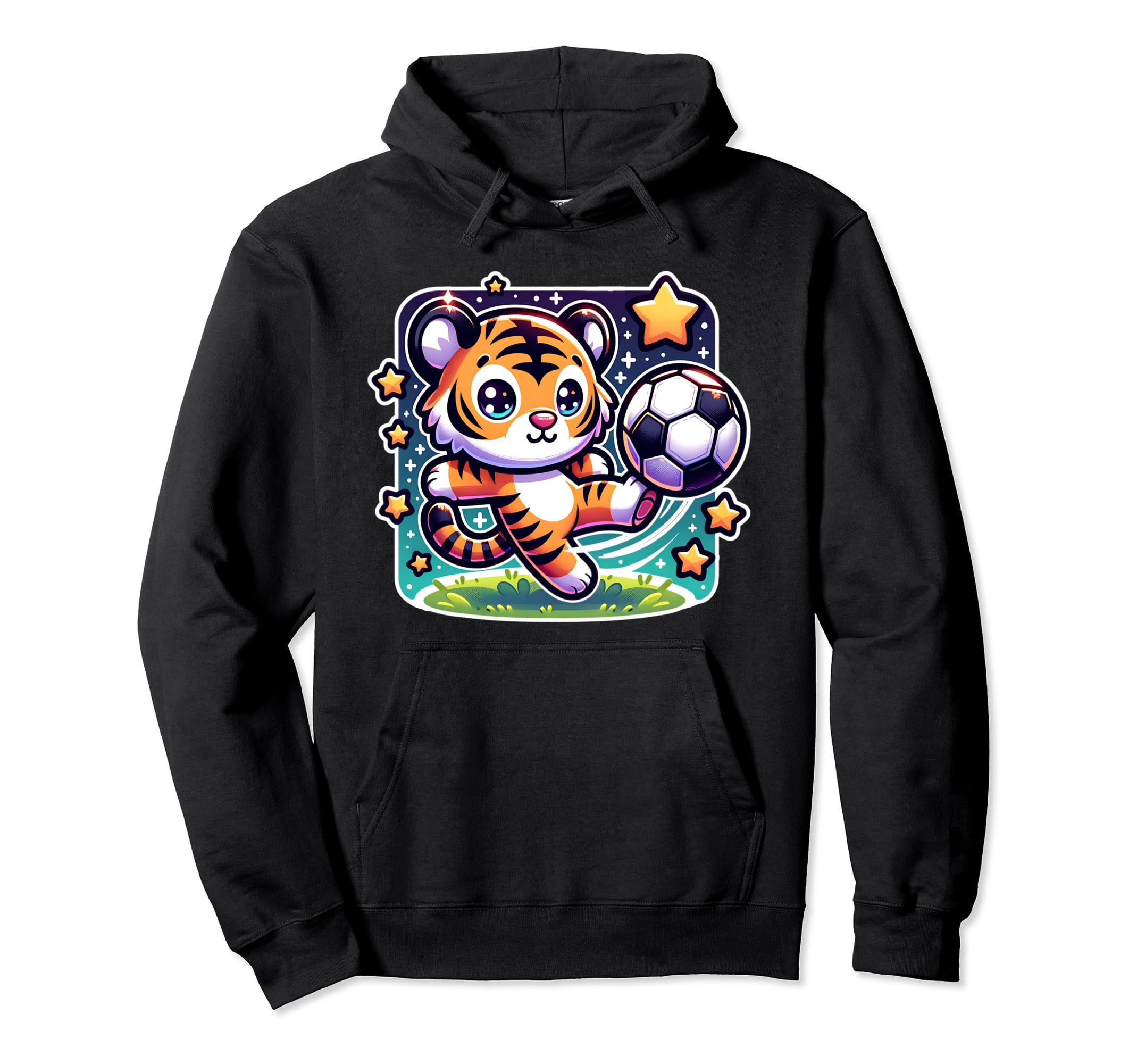 Soccer Player Tiger Cub Kicking Soccer Hoodie - Minimalist Print Men Women