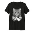 Cat Playing Soccer Black And White Line T-Shirt - Novelty Apparel Unisex