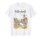 Dutch Windmill Tulip Fields T-Shirt - Streetwear Style for Adults