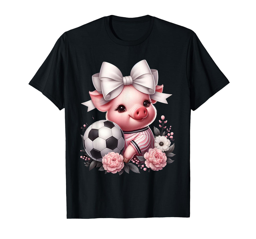 Pig White Coquette Bow Soccer Pig T-Shirt - Fun Novelty Design for Adults