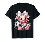 Pig White Coquette Bow Soccer Pig T-Shirt - Fun Novelty Design for Adults