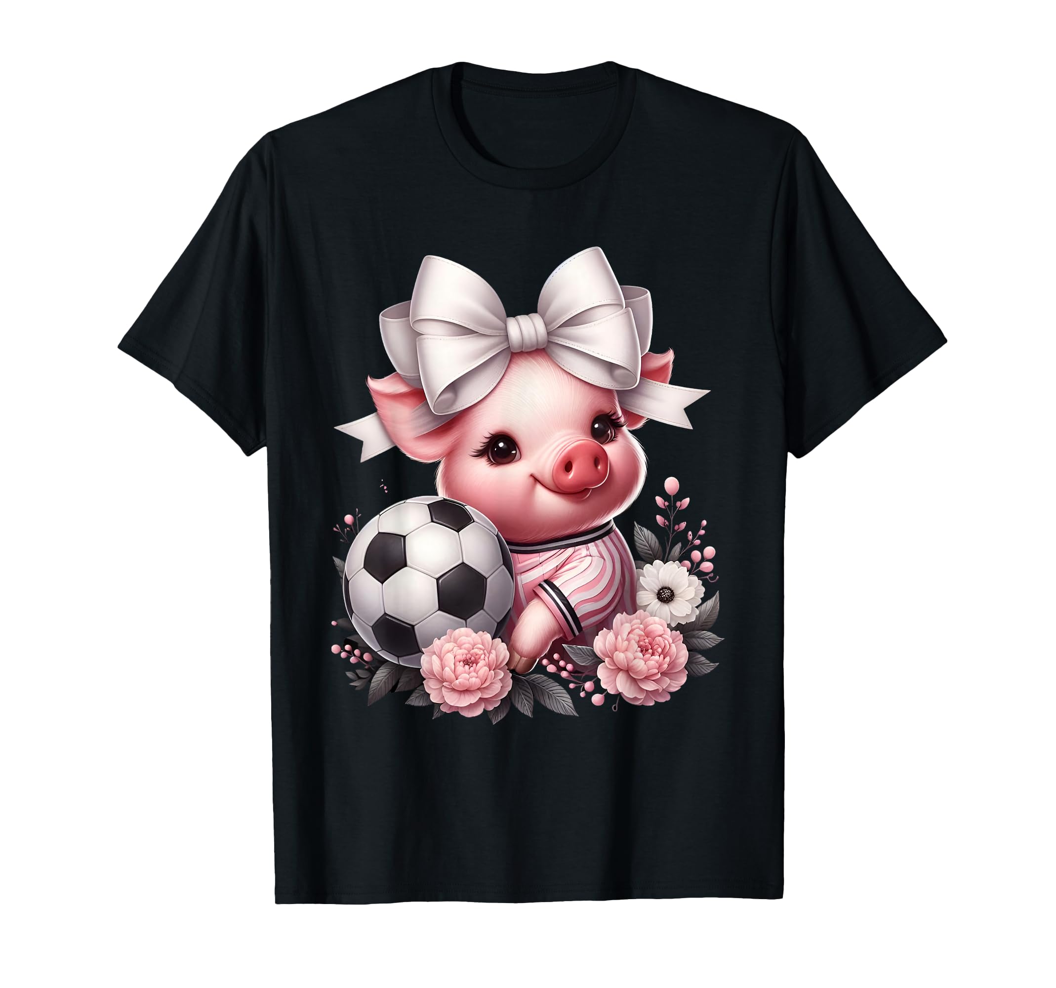 Pig White Coquette Bow Soccer Pig T-Shirt - Fun Novelty Design for Adults