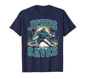 Christian Hockey Jesus Saves Goalie T-Shirt - Fun Novelty Design Men Women