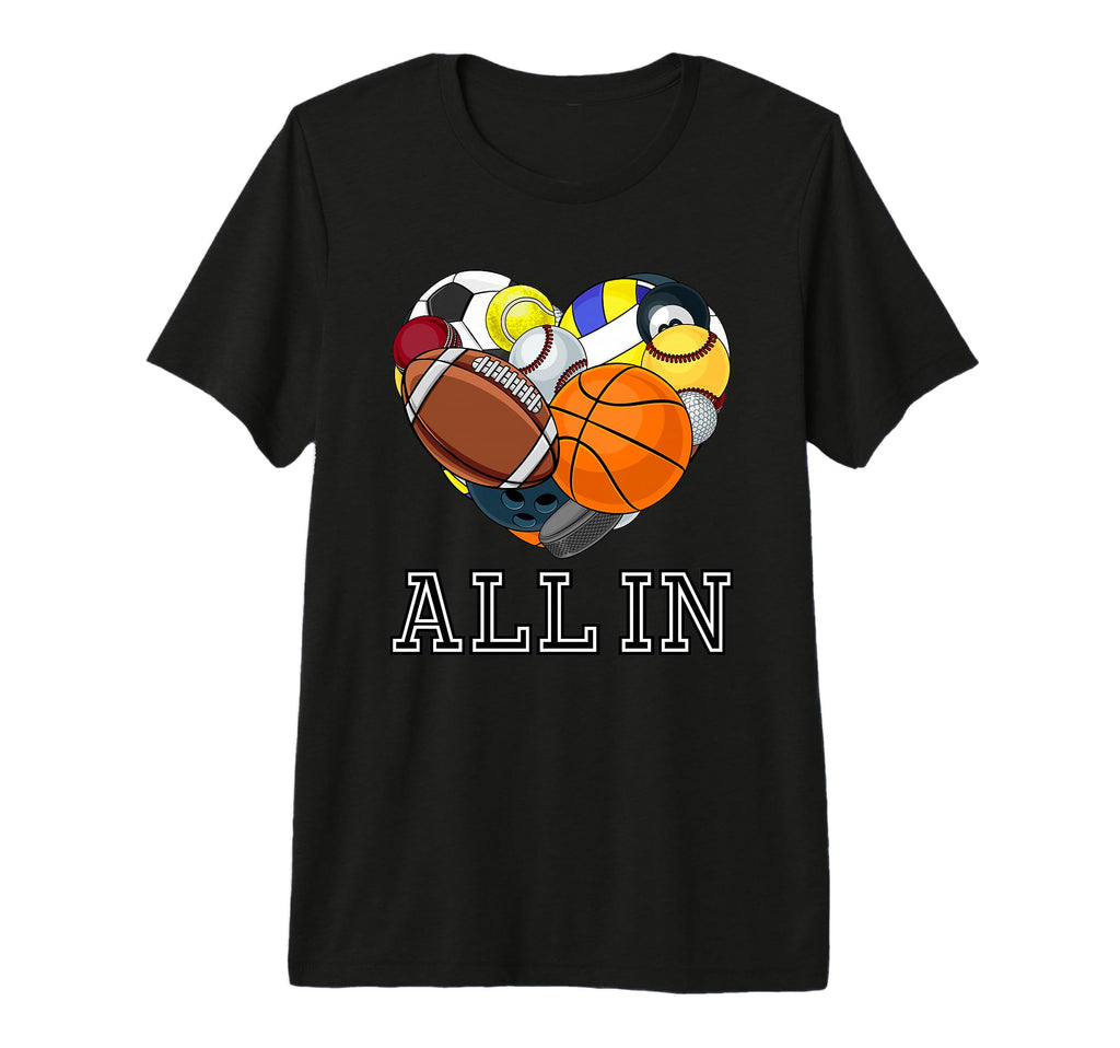 All Multi Sport Heart Sports Lover T-Shirt - Fun Novelty Design Men Women