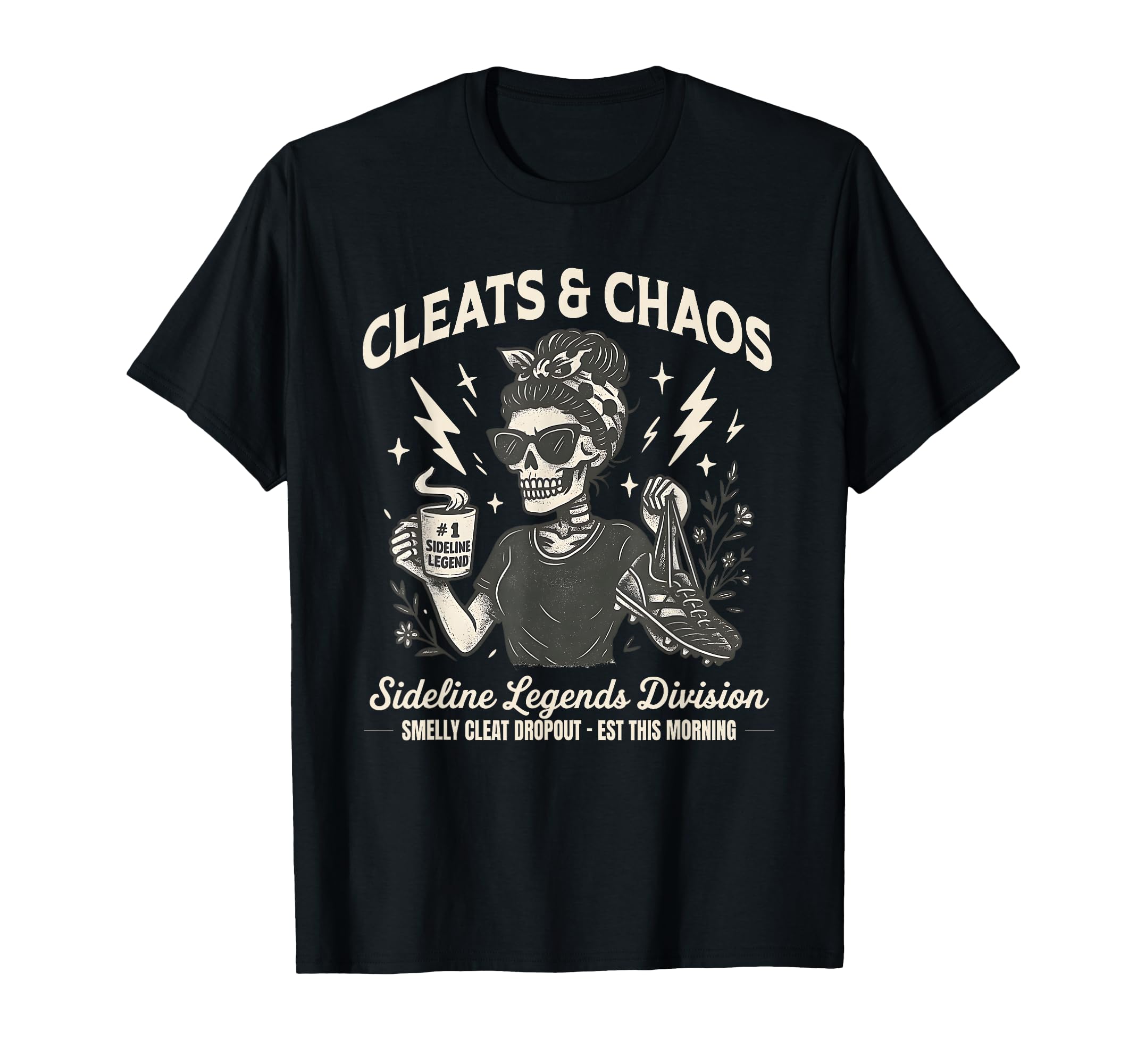Cleats Chaos Skeleton Soccer Mom T-Shirt - Novelty Apparel for Adults