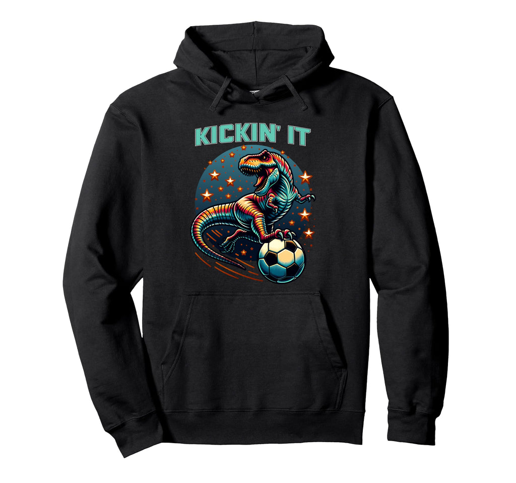 T Rex Dinosaur Soccer Player Ball Hoodie - Trendy Graphic for Adults