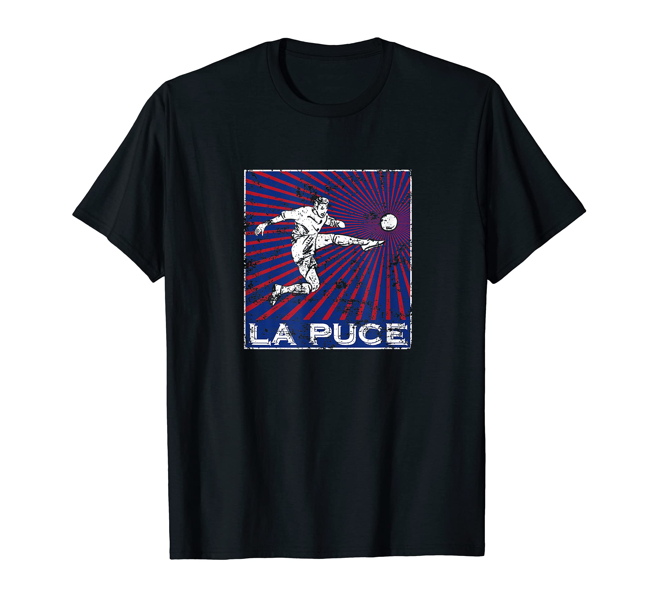 La Puce Flea White Blue Red Futbol T-Shirt - Fun Novelty Design Unisex