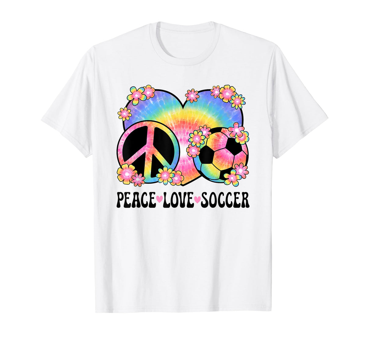 Peace Love Soccer Lover 60S 70S Hippie T-Shirt - Fun Novelty Design Unisex