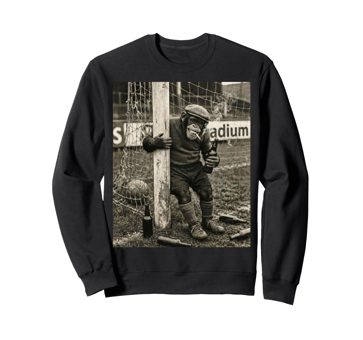 Black White Funny Chimpanzee Sweatshirt - Trendy Graphic for Adults