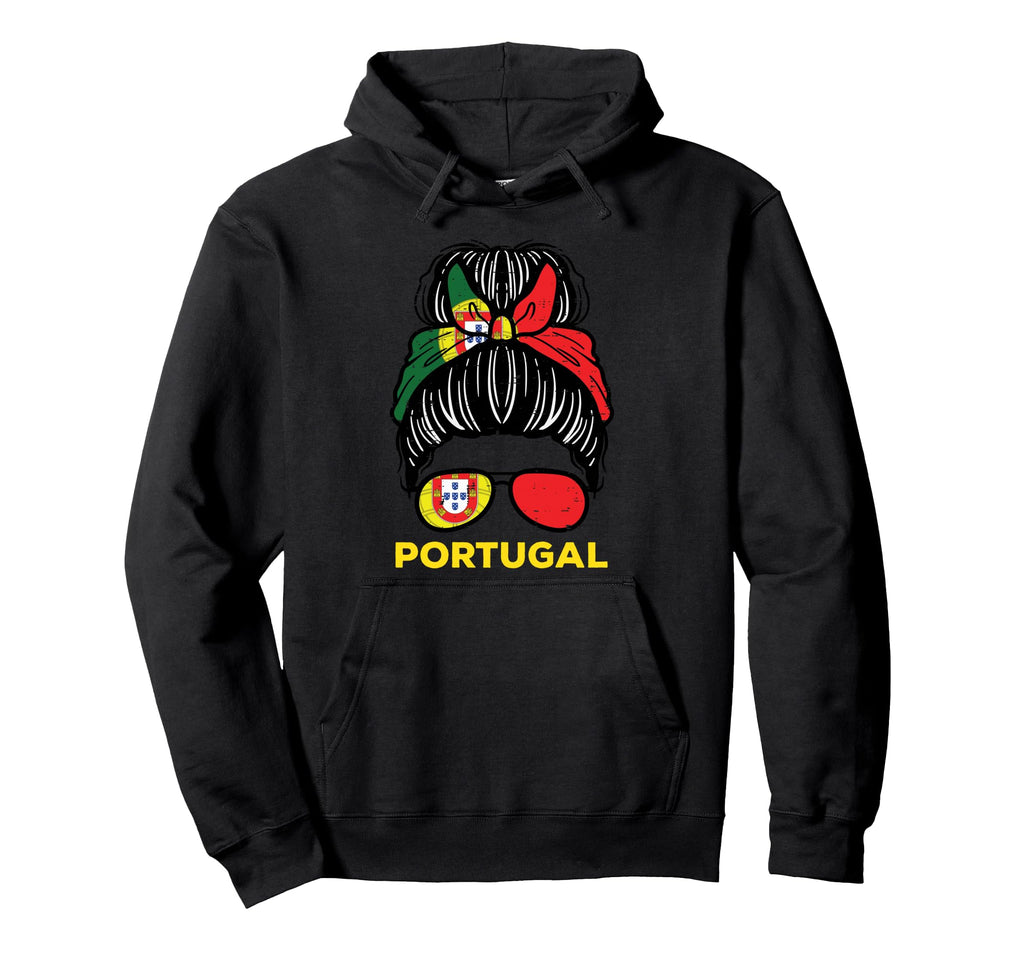 Portugal Flag Messy Bun Football Hoodie - Casual Everyday Wear for Adults