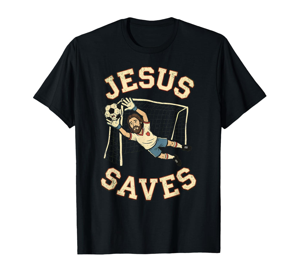 Christian Jesus Saves Soccer Goalkeeper T-Shirt - Novelty Apparel Unisex