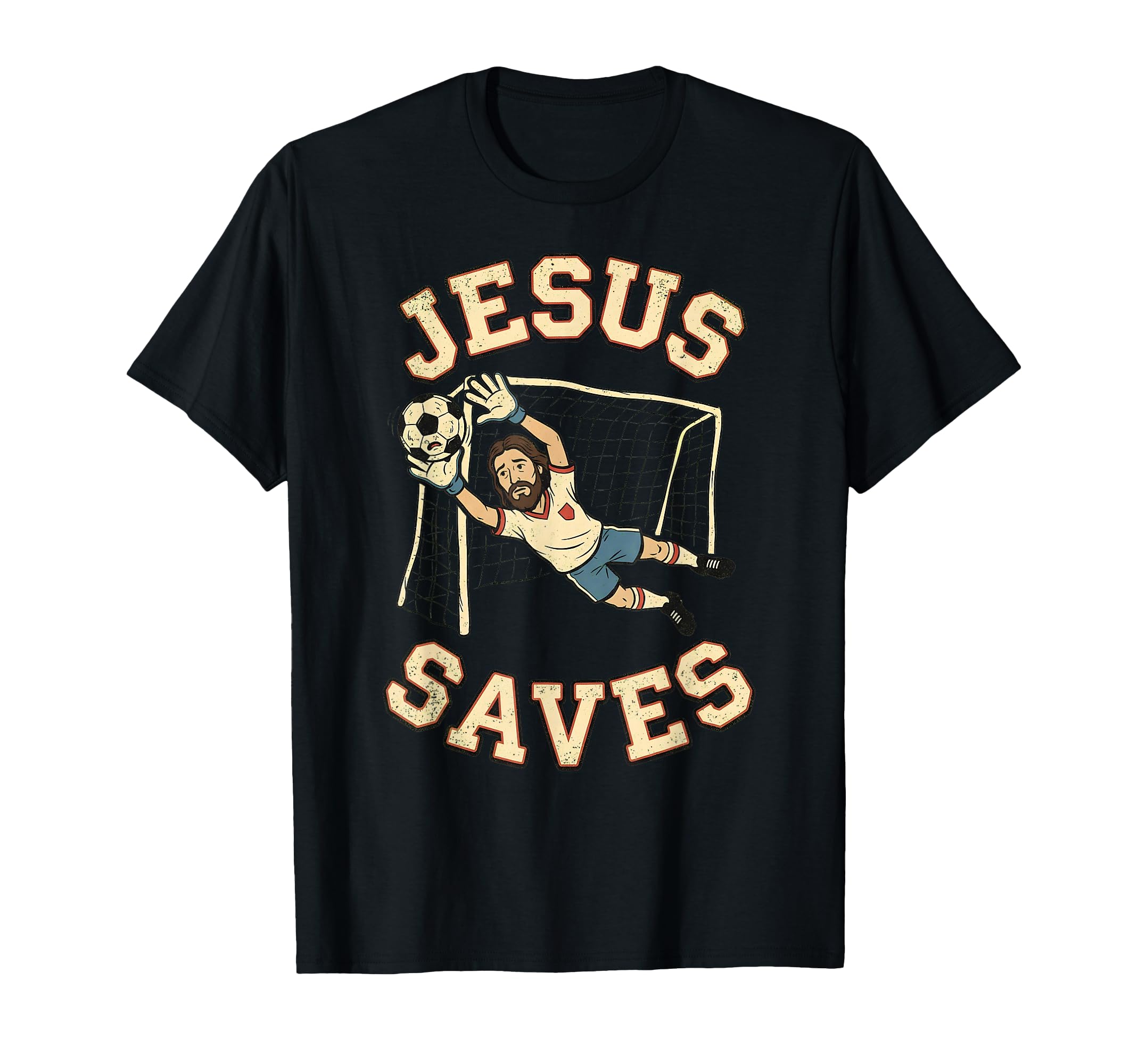 Christian Jesus Saves Soccer Goalkeeper T-Shirt - Novelty Apparel Unisex